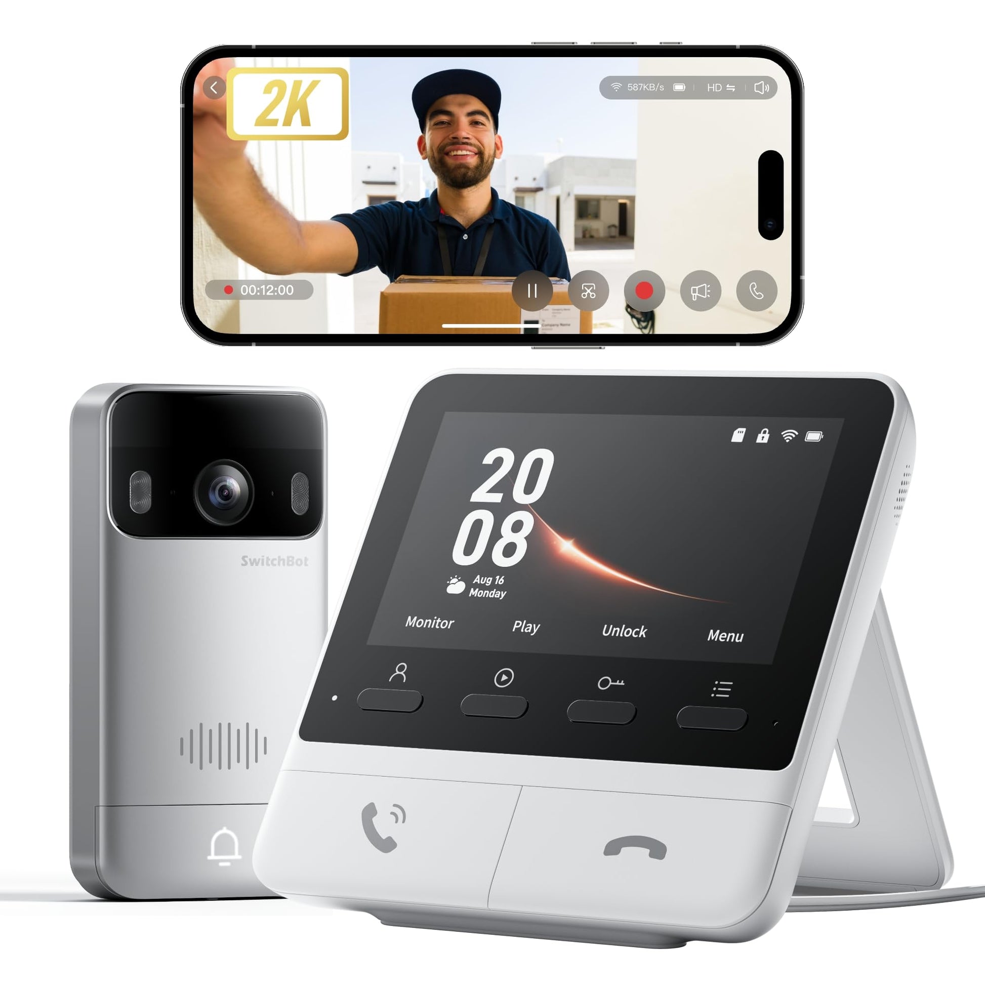 SwitchBot Video-Türklingel 2K mit 4,3-Zoll-Monitor und WLAN – Aussenklingel mit Kamera und Innenmonitor