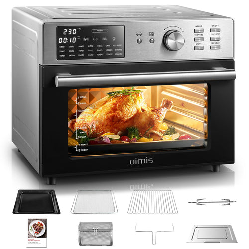 OIMIS Heissluftfritteuse Ofen Multifunktions-Airfryer – 30L: Schwarzer, rechteckiger Heissluftofen zum fettarmen Garen, Backen und Rösten mit Umluft.