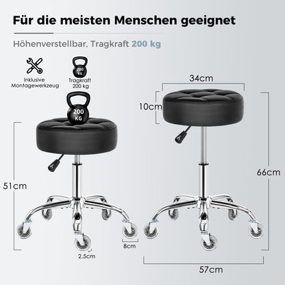 BEWISHOME Rollhocker EBYD01B – Verstell- & Drehbar, 200kg, Schwarz