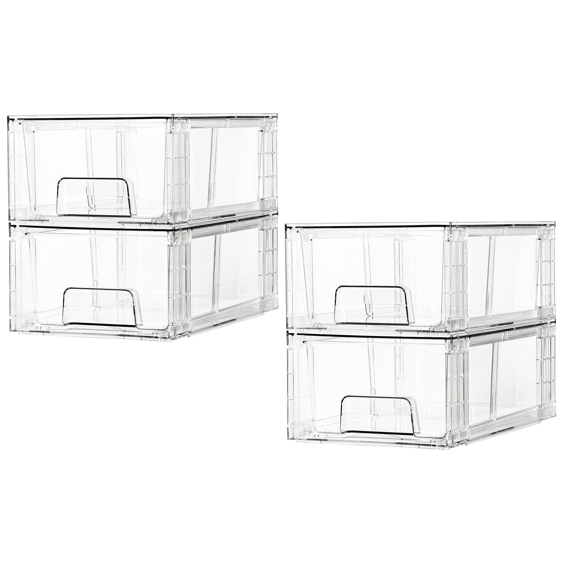 Vtopmart Aufbewahrungsschubladen 4er-Set, stapelbar, transparent, Organizer mit Griffen