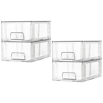 Vtopmart Aufbewahrungsschubladen 4er-Set, stapelbar, transparent, Organizer mit Griffen