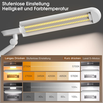 AmazLit LED Schreibtischlampe Klemme Schwenkarm – Weiss