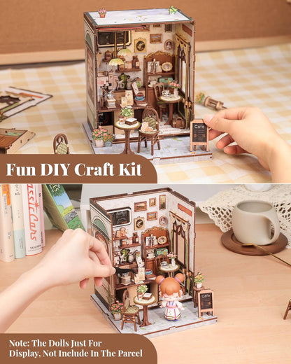 CUTEBEE Book Nook Kit Sunny Cafe, 3D Holzpuzzle Miniaturhaus Bausatz