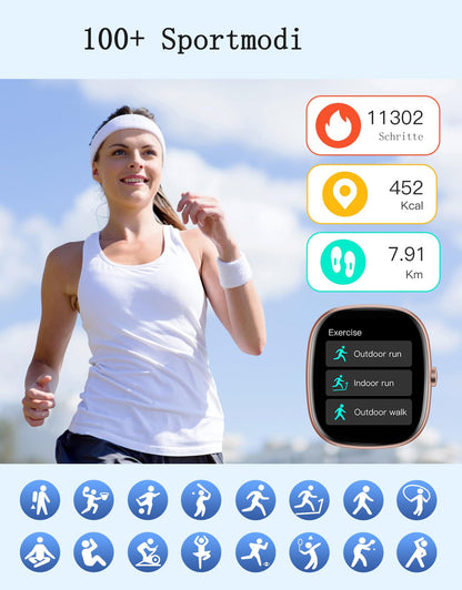 HUAKUA D3 Smartwatch Damen mit Telefonfunktion, 1.85 Zoll, IP68