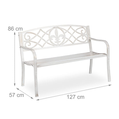 Relaxdays Fleur de Lis Gartenbank - 2-Sitzer weiss-Bronze