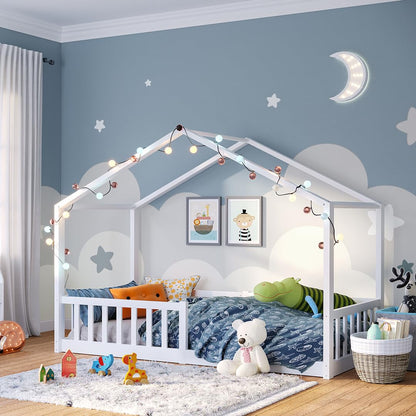 Bellabino Bia Montessori Hausbett – 90x200 cm Kiefer Weiss