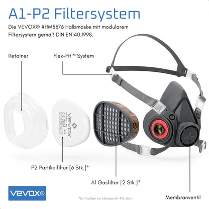 VEVOX Atemschutzmaske A1P2 mit A1 Gas- und P2 Partikelfiltern