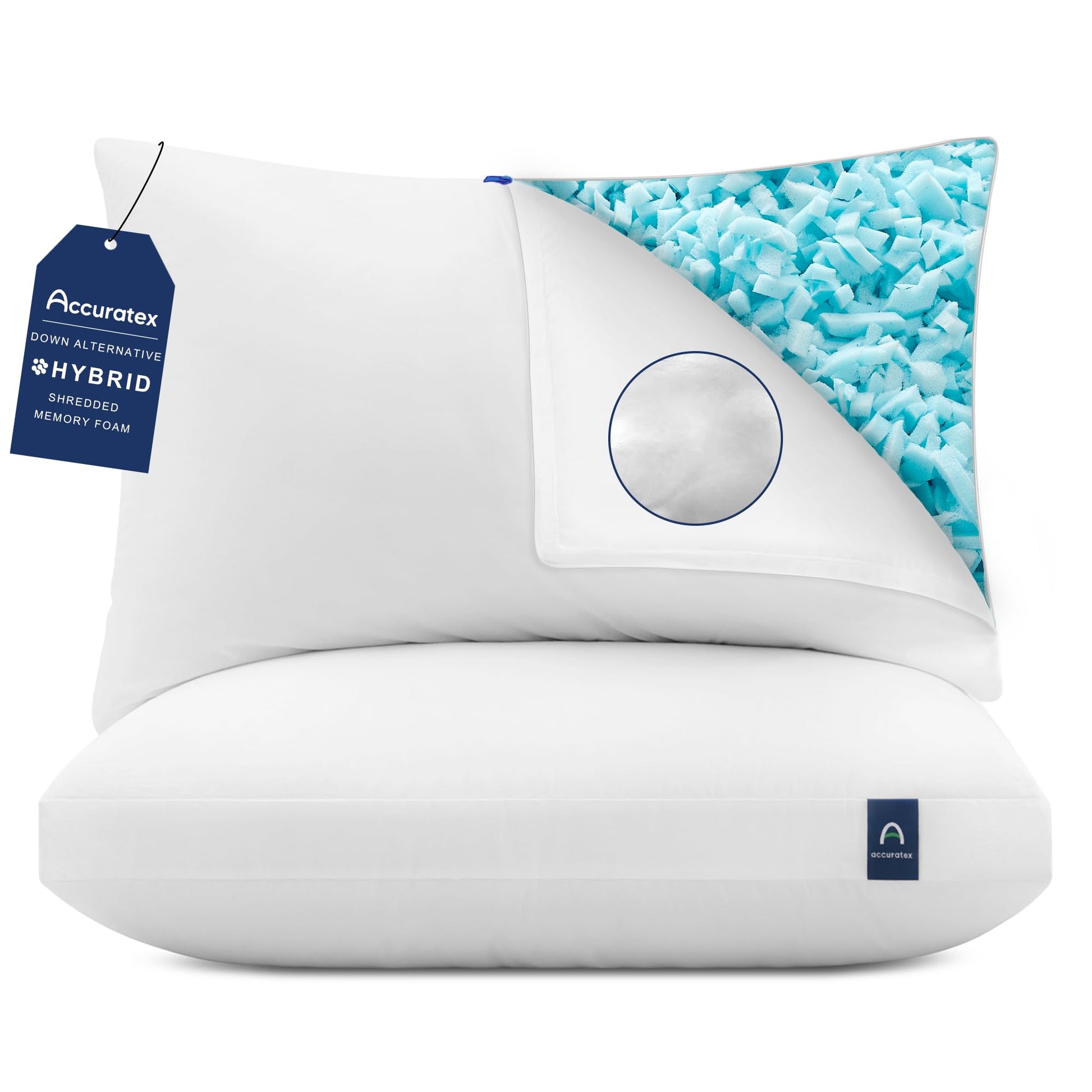 ACCURATEX Memory Foam Kopfkissen 40x80 cm, 2er Set, höhenverstellbar, weiss