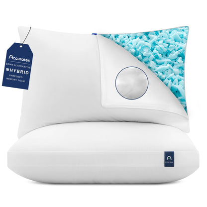 ACCURATEX Memory Foam Kopfkissen 40x80 cm, 2er Set, höhenverstellbar, weiss
