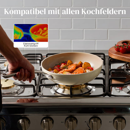 Redchef Bratpfanne 28cm Keramik Antihaft mit Deckel – Beige