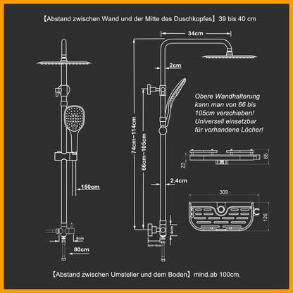 Görbach Regendusche Duschsystem – mit Ablage Chrom, ohne Armatur