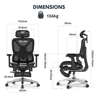 FLEXISPOT ErgoX Ergonomischer Bürostuhl mit Fussstütze, Dunkelgrau