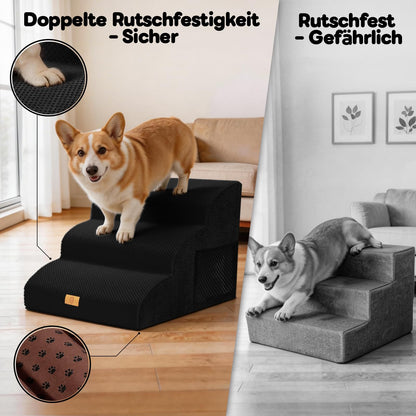 Thihome Hundetreppe 3 Stufen, 40 cm, waschbarer Bezug, schwarz