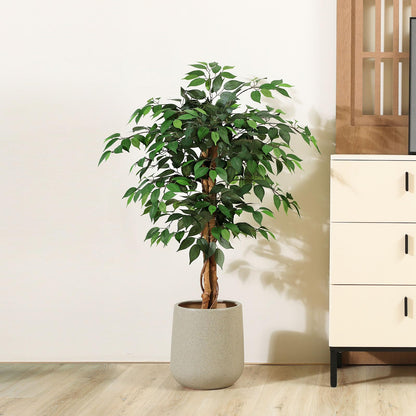 SOGUYI Kunstpflanze Ficusbaum 120 cm mit Naturholzstamm