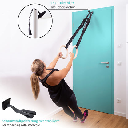 PULLUP & DIP Premium Turnringe Holz – runde Gymnastikringe Set