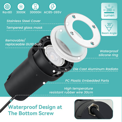 Goodia 4er Set Bodeneinbaustrahler Aussen GU10 IP67 Schwenkbar Rund