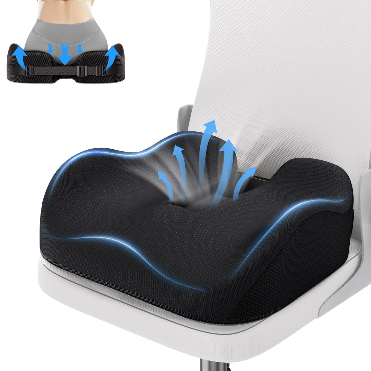 Benazcap Orthopädisches Sitzkissen aus Memory-Schaum, schwarz, ergonomische U-Form zur Druckentlastung beim Sitzen