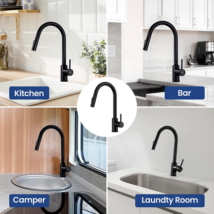 CECIPA Küchenarmatur Niederdruck Schwarz – Ausziehbarer Bogen