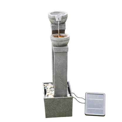 Teamson Home Solarbrunnen mit LED und Wasserfall, schiefergrau