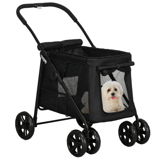 PawHut Hundebuggy Faltbar, bis 20 kg für Hunde & Katzen – Schwarz. Ein schwarzer, faltbarer Buggy zum Transport von Hunden und Katzen.
