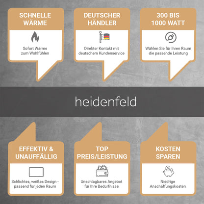 Heidenfeld HF-HP100-3 Infrarotheizung – 1000 Watt Elektroheizung