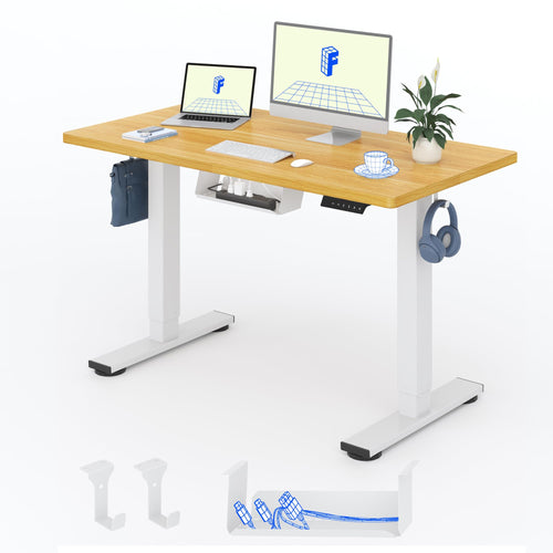 FlexiSpot Basic Höhenverstellbarer Schreibtisch – 120x60cm Ahorn. Rechteckige Ahorn-Tischplatte. Ermöglicht ergonomisches Arbeiten sitzend/stehend.