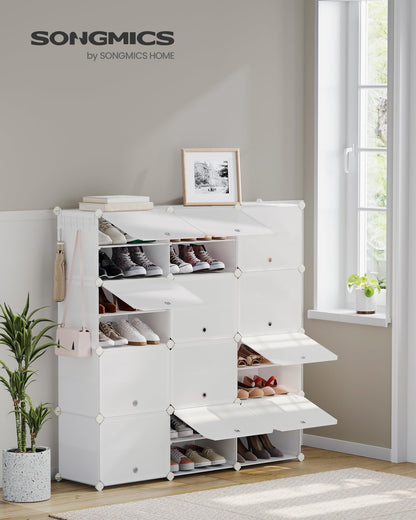 SONGMICS Schuhregal mit 12 Fächern für 48 Paar Schuhe, weiss