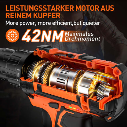FAHEFANA Akku-Bohrschrauber 20V Set, 2 Akkus, 42 Nm, BH0221S