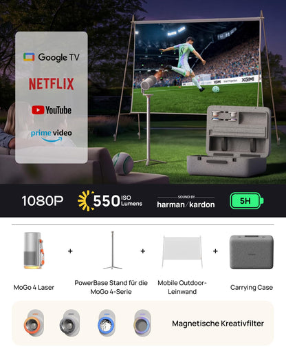 XGIMI MoGo 4 Laser Outdoor Beamer Set mit PowerBase & Leinwand