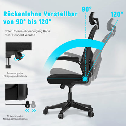 naspaluro Ergonomischer Bürostuhl Drehstuhl - Dunkelschwarz