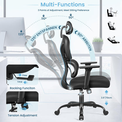 KERDOM Ergonomischer Schreibtischstuhl Bürostuhl – Schwarz
