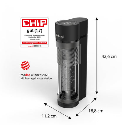 Sodapop Logan Wassersprudler - Matt Schwarz, inkl. Glas- & PET-Flaschen