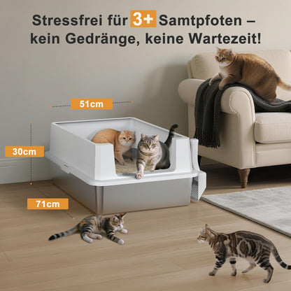 MIXJOY XXXL Katzenklo – 71x51x30 cm Hochrand Edelstahl