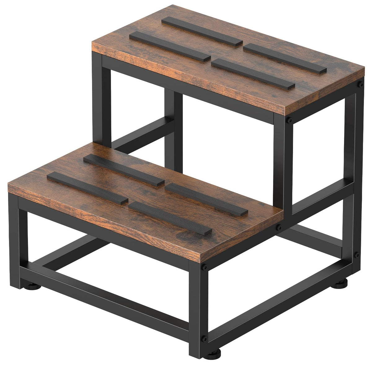 LIANTRAL Tritthocker 2 Stufen Holz 220 kg belastbar Retro Braun mit schwarzem Metallrahmen