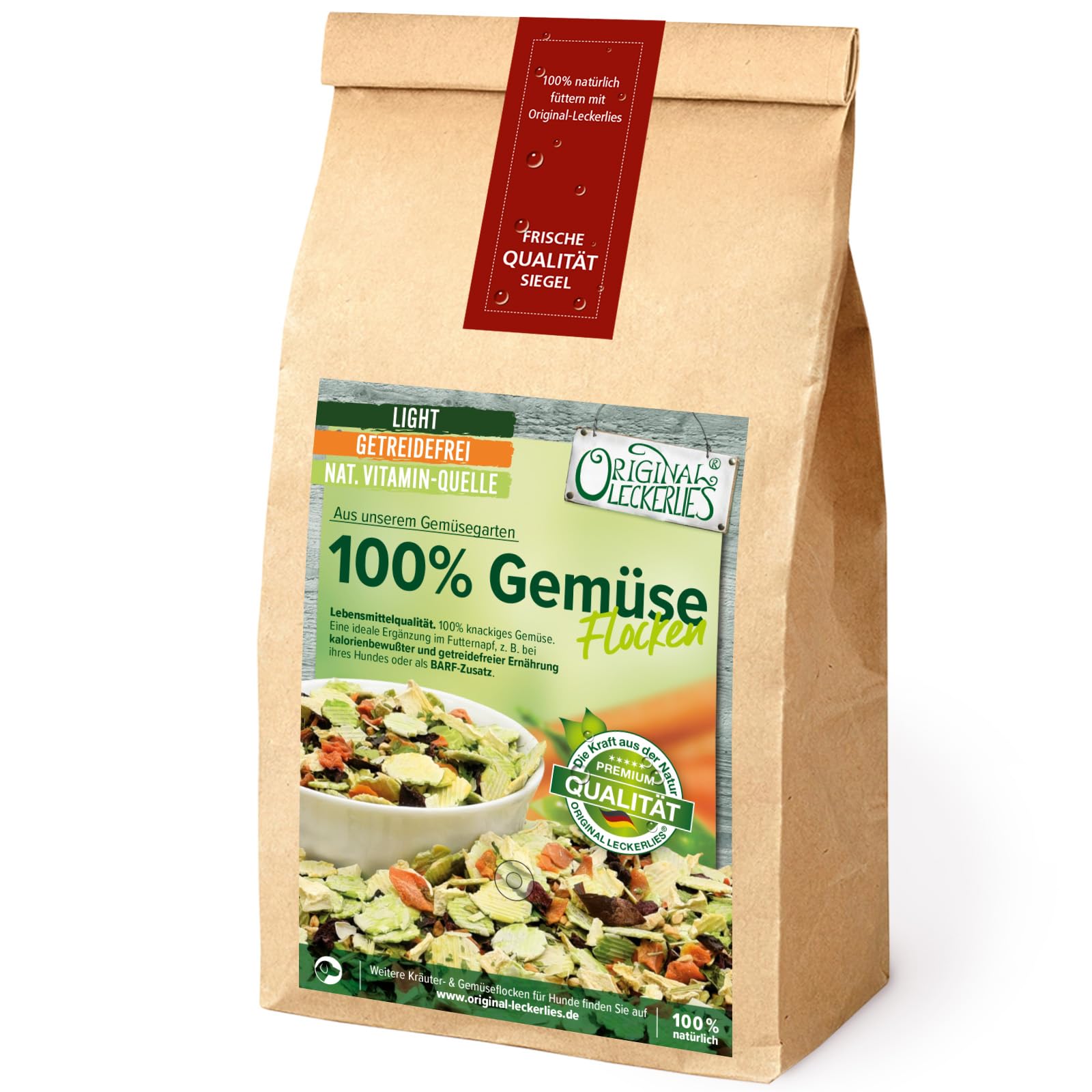 Original Leckerlies Gemüse-Flocken für Hunde, getreidefrei, 5 kg – getrocknete Gemüsemischung, Verpackung aus Papier
