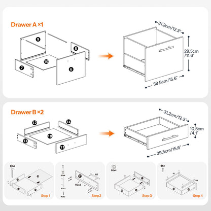 HOOBRO Rollcontainer Aktenschrank - 3 Schubladen Dunkelbraun/Schwarz