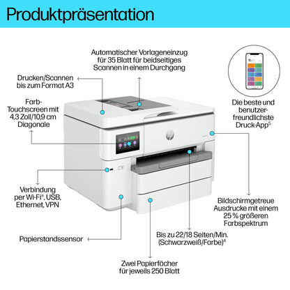 HP OfficeJet Pro 9730e A3-Multifunktionsdrucker – Grau-Weiss