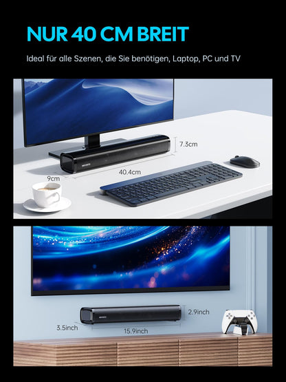 MEVOSTO Mini 2.1 Soundbar für TV PC Gaming – 60W 40cm