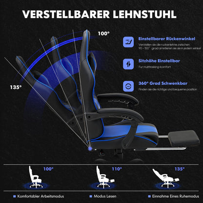 COLAMY Gaming Stuhl Ergonomisch mit Fussstütze - Blau