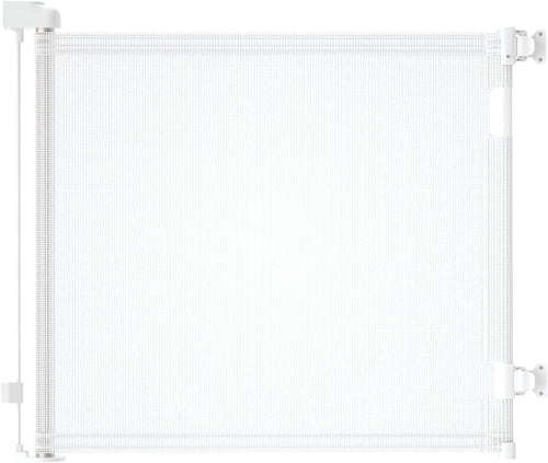 derimkcoa Treppenschutzgitter ausziehbar 0-140 cm weiss mit einziehbarem Netzgitter
