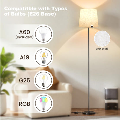 SIBRILLE LED-Stehlampe mit Fernbedienung und Leinen-Lampenschirm