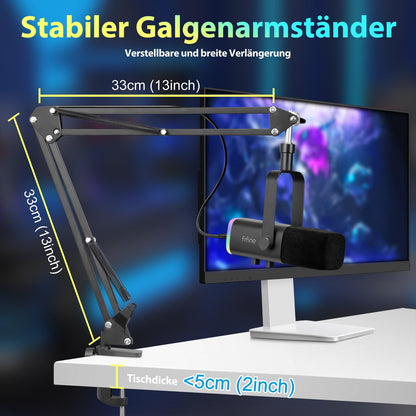 FIFINE XLR USB Dynamisch Streaming Mikrofon – mit Arm