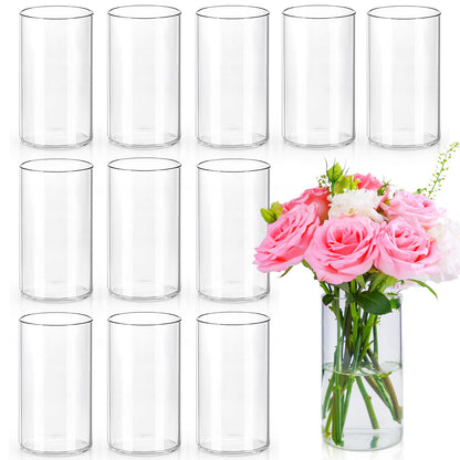 UPBUD Glas-Zylindervasen Set, 12 Stück, 15,2 cm, durchsichtig für Blumenarrangements und schwimmende Kerzen