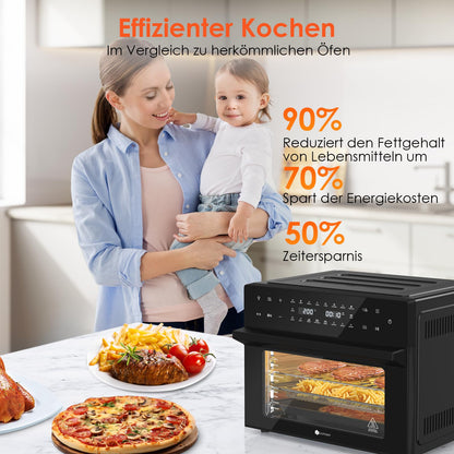LLIVEKIT Heissluftfritteuse XXL 30L, Minibackofen mit 20 Programmen