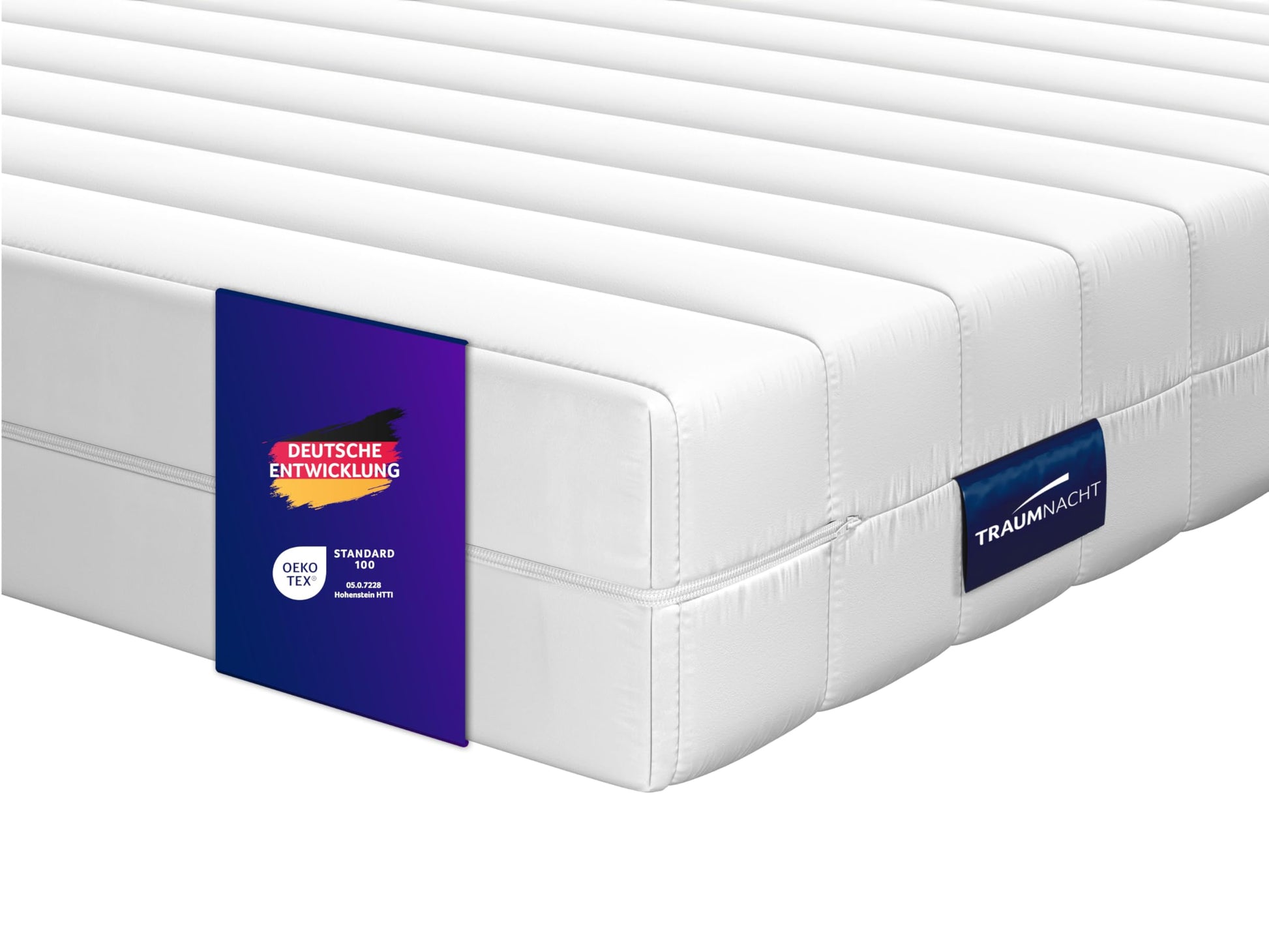 Traumnacht Ortho 7-Zonen Tonnentaschenfederkernmatratze H3 80x200cm. Rechteckig, weiß, gesteppt. Bietet ergonomischen Schlafkomfort.