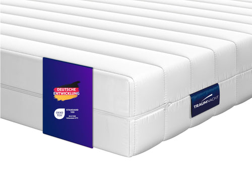 Traumnacht Ortho 7-Zonen Tonnentaschenfederkernmatratze H3 80x200cm. Rechteckig, weiß, gesteppt. Bietet ergonomischen Schlafkomfort.
