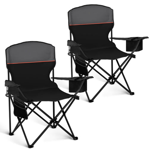 HIGH POINT SPORTS Campingstuhl faltbar 2er-Set bis 102 kg schwarz – Stahlrahmen, Armlehnen und Getränkehalter