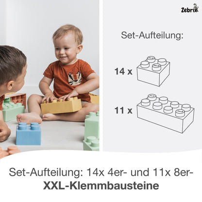 Zebrix XXL Klemmbausteine Pastellfarben, 25 Soft Touch Bausteine