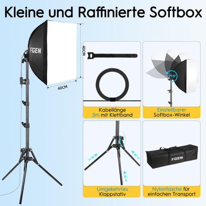 FGen Softbox Set 40x40 cm mit 85W LED und 150 cm Stativ