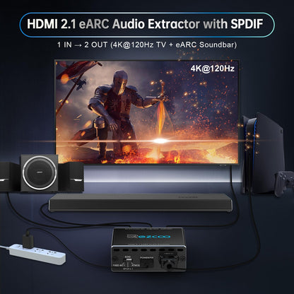 ROFAVEZCO HDMI 2.1 eARC Audio Extractor - 4K 120Hz Dolby Atmos